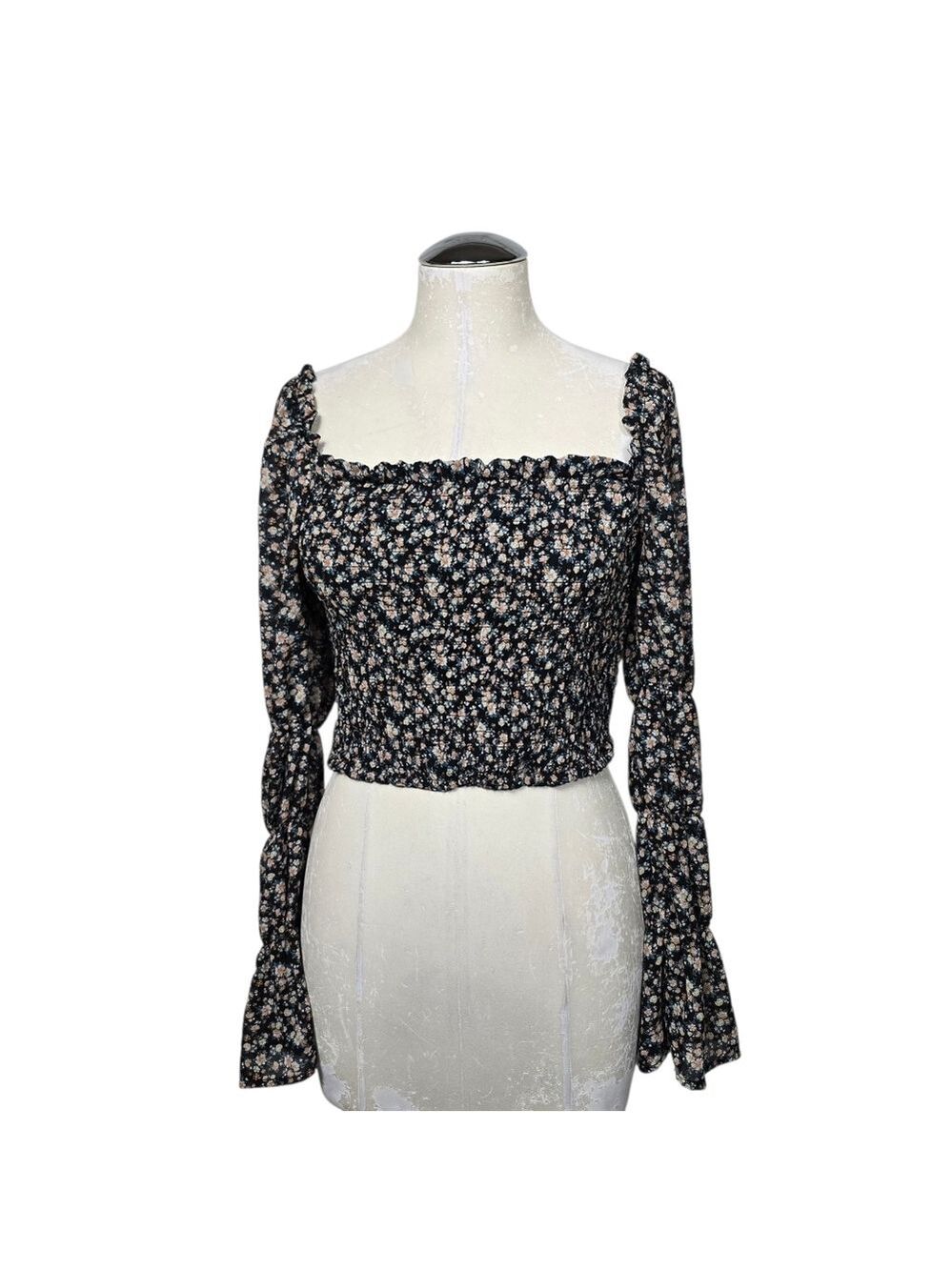 Wild Fable Floral Square Neck Long Sleeves Cropped Top M